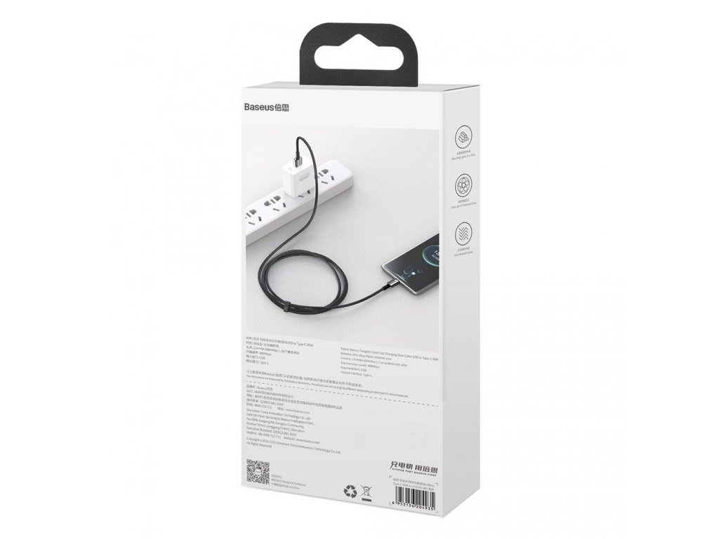 Tungsten datový kabel USB - USB-C kabel 66 W (11 V / 6 A) Quick Charge AFC FCP SCP 2 m černý (CATWJ-C01)