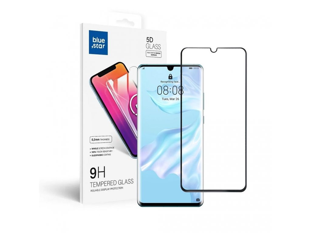 Tvrzené sklo Blue Star 5D pro Huawei P30 Pro (vhodné pro lepení) - černé