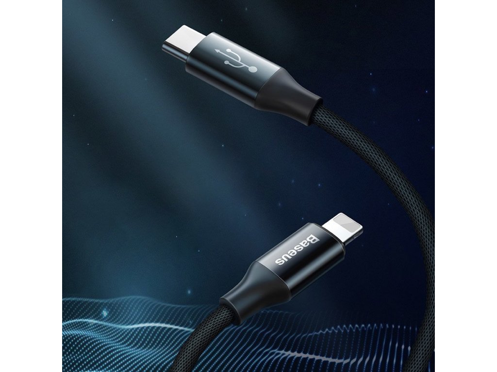 Yiven kabel v látkovém opletení USB-C / Lightning 2A 1M černý (CATLYW-C01)