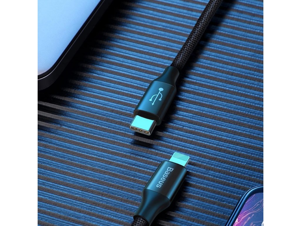 Yiven kabel v látkovém opletení USB-C / Lightning 2A 1M černý (CATLYW-C01)