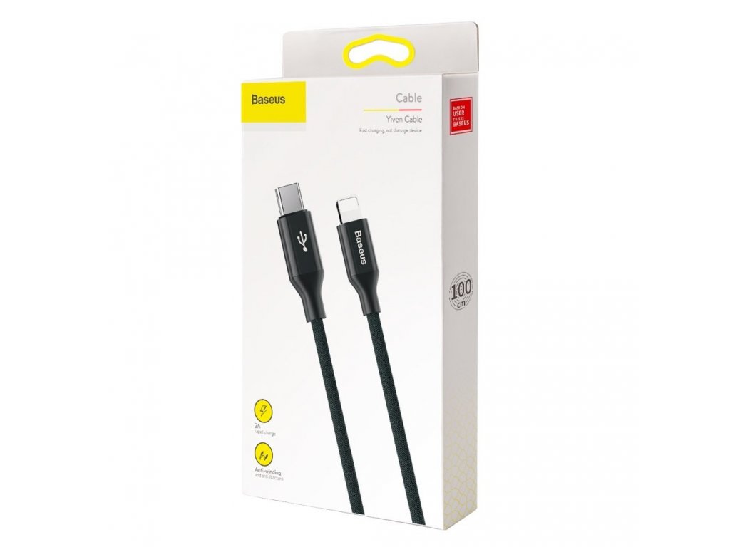 Yiven kabel v látkovém opletení USB-C / Lightning 2A 1M černý (CATLYW-C01)