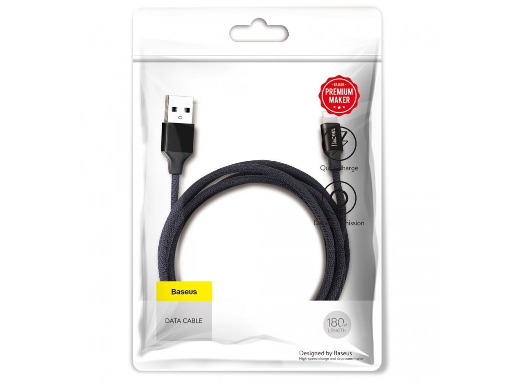 Yiven kabel v látkovém opletení USB / Lightning 1,8M černý (CALYW-A01)