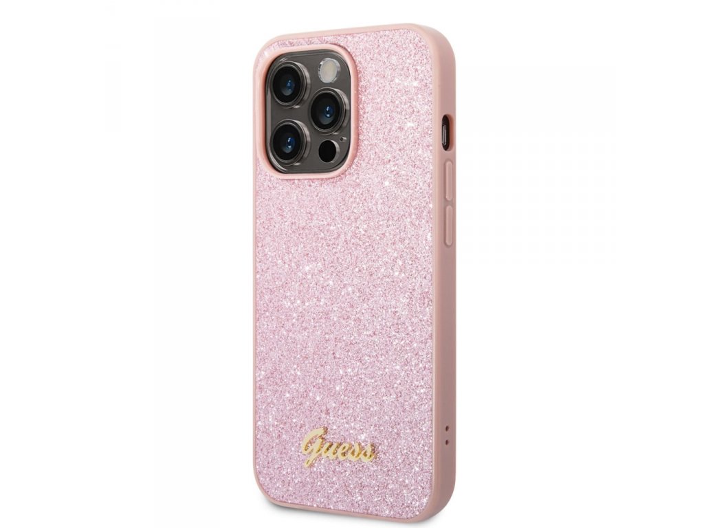 Zadní kryt PC/TPU Glitter Flakes Metal Logo pro iPhone 14 Pro růžový