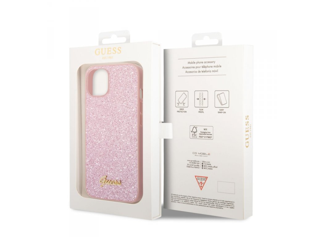 Zadní kryt PC/TPU Glitter Flakes Metal Logo pro iPhone 14 růžový