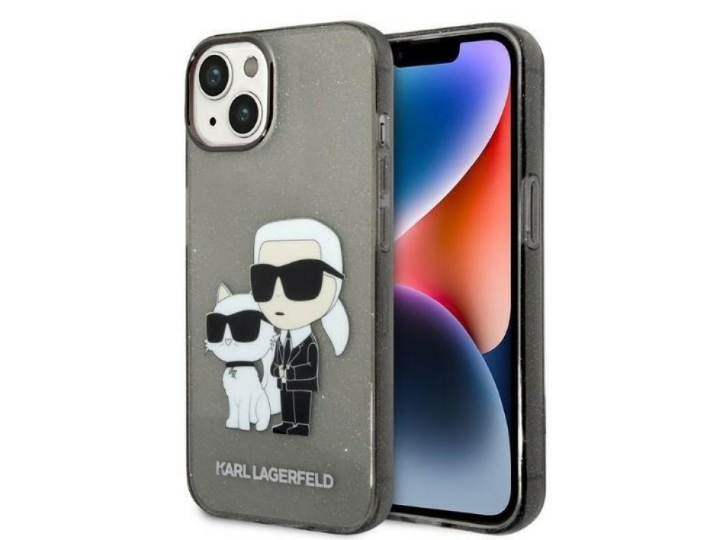 Zadní kryt pro iPhone 14 Plus 6,7" černý Gliter Karl&Choupette