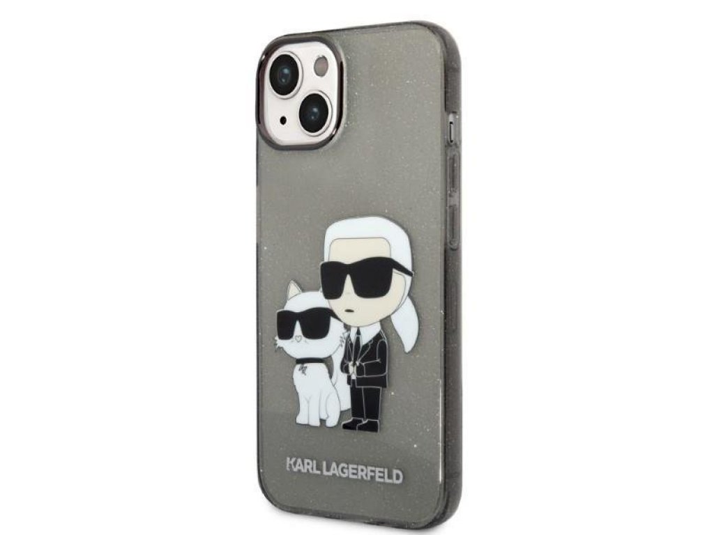 Zadní kryt pro iPhone 14 Plus 6,7" černý Gliter Karl&Choupette