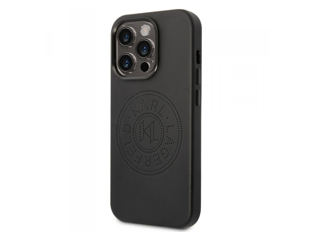 Zadní Kryt PU Leather Perforated Logo pro iPhone 14 Pro Max černý