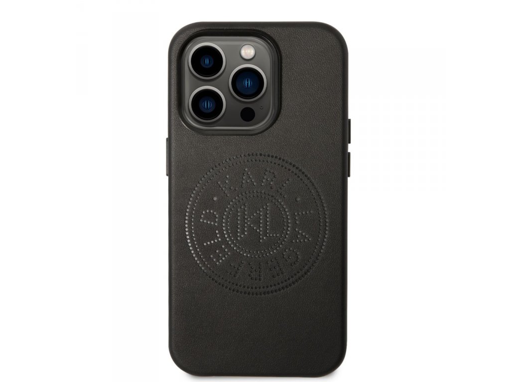 Zadní Kryt PU Leather Perforated Logo pro iPhone 14 Pro Max černý