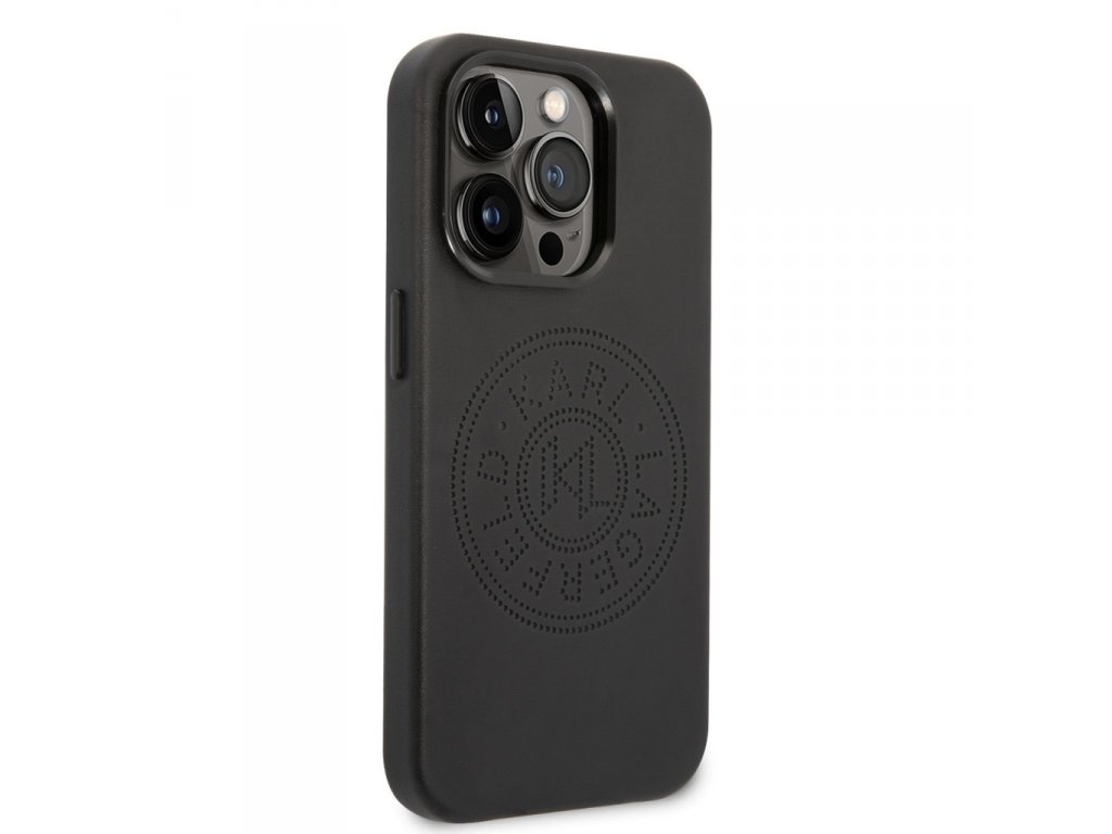 Zadní Kryt PU Leather Perforated Logo pro iPhone 14 Pro Max černý