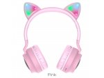Bezdrátová sluchátka na uši bluetooth W27 CAT EAR růžová