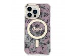 Zadní Kryt Guess PC/TPU Flowers IML MagSafe Kompatibilní pro iPhone 13 Pro - růžový