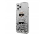 Originální zadní kryt KARL LAGERFELD pro iPhone 12 / 12 PRO (Liquid Glitter 2 Heads / silver)