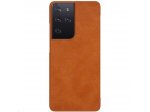 Qin Book Pouzdro pro Samsung Galaxy S21 5G Ultra Brown