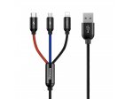 Three Primary Colors kabel 3v1 USB - micro USB / Lightning / USB-C v nylonovém opletení 3.5A 1,2M černý (CAMLT-BSY01)