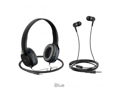 2 balení drátových sluchátek W24 modrá (1 ks na uši + 1 ks do uší)