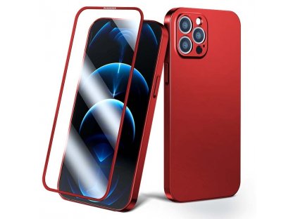 360 Full Case iPhone 13 Pro zadní a přední kryt + tvrzené sklo červený