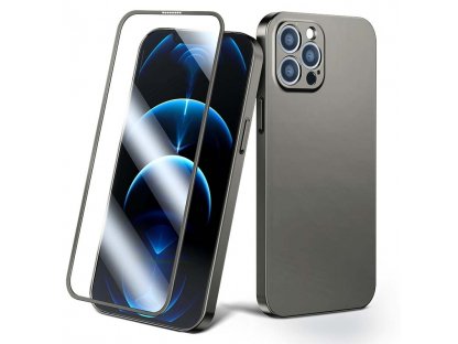 360 Full Case iPhone 13 Pro zadní a přední kryt + tvrzené sklo šedé