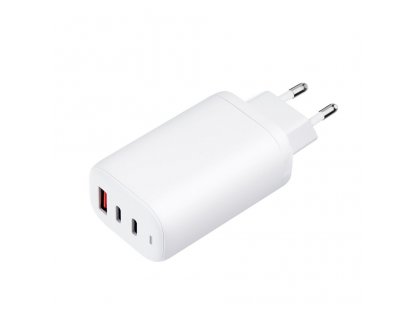 65W síťová nabíječka GaN s konektory 2x USB typu C a 1x USB A - 3A s funkcí nabíjení PD a QC 4.0