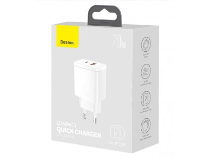 Baseus CCXJ-B02 Compact Quick Nabíječka USB/USB-C 20W bílá