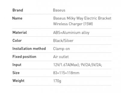 Baseus Milky way 15W Qi bezdrátová nabíječka do auta do ventilační mřížky