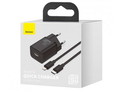 Baseus TZCCSUP-B01 Super Si Quick Nabíječka USB-C 20W + Simple Wisdom Data Kabel Type-C to iP 1m Black