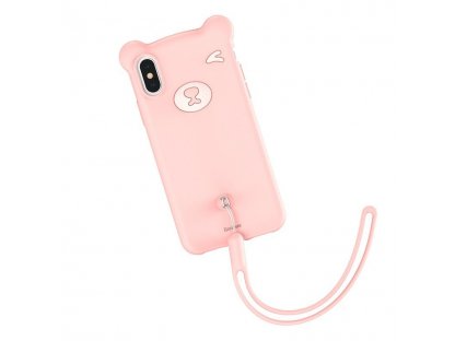 Bear Silicone Case silikonové pouzdro s řemínkem na zápěstí iPhone XS / iPhone X růžové (WIAPIPH58-BE04)