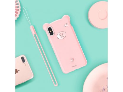 Bear Silicone Case silikonové pouzdro s řemínkem na zápěstí iPhone XS / iPhone X růžové (WIAPIPH58-BE04)