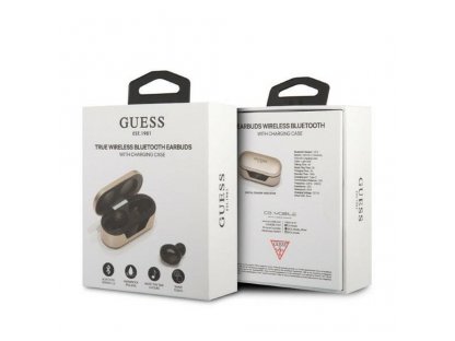 Sluchátka Bluetooth TWS GUESS Digital BT5 Classic s dokovací stanicí - zlatá