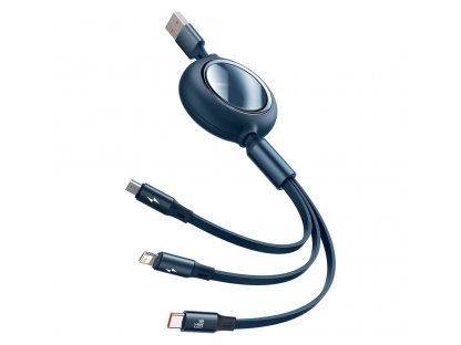 Bright Mirror zatahovací kabel 3v1 USB - micro USB/ USB-C/ Lightning 66W 1,2m modrý (CAMLC-MJ03)