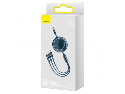 Bright Mirror zatahovací kabel 3v1 USB - micro USB/ USB-C/ Lightning 66W 1,2m modrý (CAMLC-MJ03)