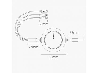 Bright Mirror zatahovací kabel 3v1 USB - micro USB/ USB-C/ Lightning 66W 1,2m modrý (CAMLC-MJ03)