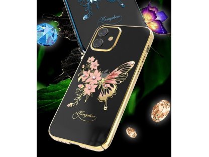 Butterfly Series lesklé pouzdro s originálními krystalky Swarovski motýli iPhone 12 Pro Max modré