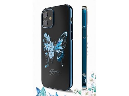 Butterfly Series lesklé pouzdro s originálními krystalky Swarovski motýli iPhone 12 Pro Max modré