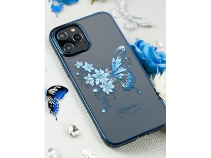 Butterfly Series lesklé pouzdro s originálními krystalky Swarovski motýli iPhone 12 Pro Max modré