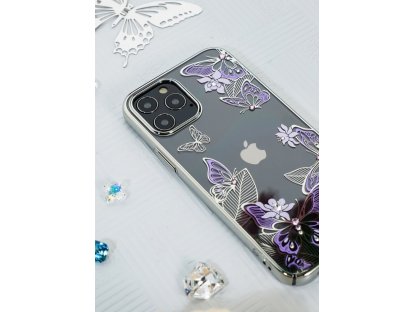 Butterfly Series lesklé pouzdro s originálními krystalky Swarovski motýli iPhone 12 Pro Max modré