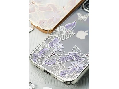 Butterfly Series lesklé pouzdro s originálními krystalky Swarovski motýli iPhone 12 Pro Max modré