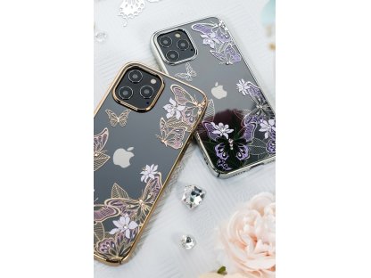 Butterfly Series lesklé pouzdro s originálními krystalky Swarovski motýli iPhone 12 Pro Max modré