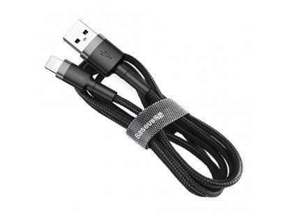 Cafule Cable odolný nylonový kabel USB / Lightning QC3.0 1.5A 2M černo-šedý (CALKLF-CG1)