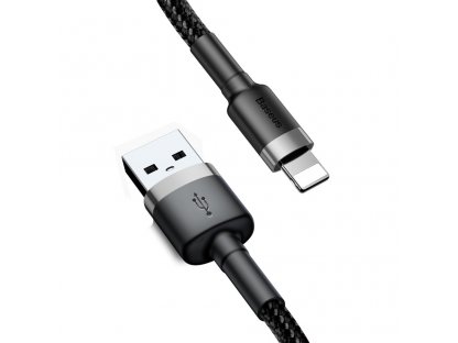 Cafule Cable odolný nylonový kabel USB / Lightning QC3.0 1.5A 2M černo-šedý (CALKLF-CG1)