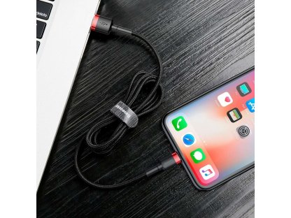 Cafule Cable odolný nylonový kabel USB / Lightning QC3.0 2.4A 1M černo-červený (CALKLF-B19)