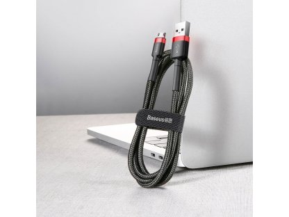 Cafule Cable odolný nylonový kabel USB / micro USB QC3.0 1.5A 2M černo-červený (CAMKLF-C91)