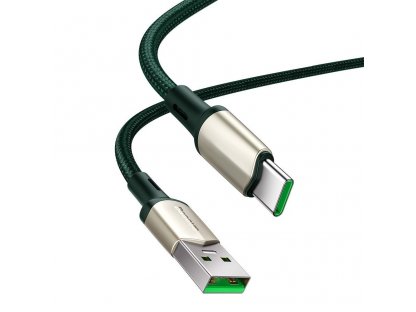 Cafule nylonový kabel USB - USB Typ C pro rychlé nabíjení VOOC Quick Charge 3.0 5 A 2 m zelený (CATKLF-VB06)