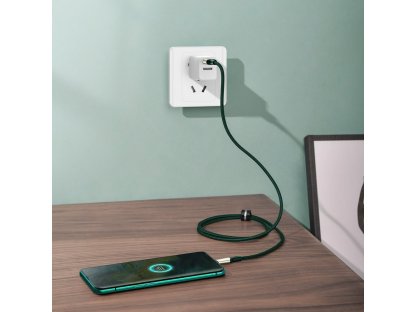 Cafule nylonový kabel USB - USB Typ C pro rychlé nabíjení VOOC Quick Charge 3.0 5 A 2 m zelený (CATKLF-VB06)