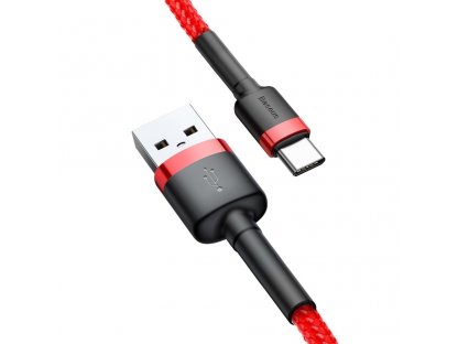 Cafule odolný nylonový kabel USB / USB-C QC3.0 2A 3M  červený