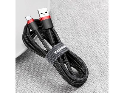 Cafule odolný nylonový kabel USB / USB-C QC3.0 2A 3M  červený