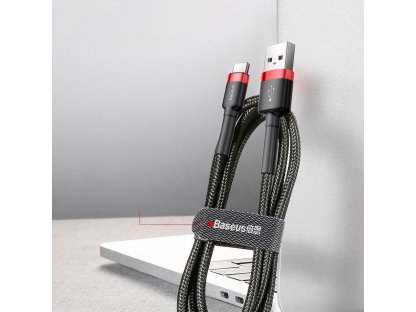 Cafule odolný nylonový kabel USB / USB-C QC3.0 2A 3M  červený