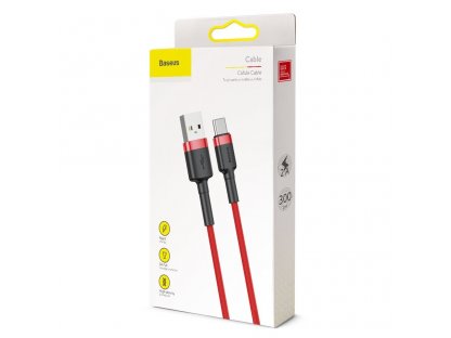 Cafule odolný nylonový kabel USB / USB-C QC3.0 2A 3M  červený