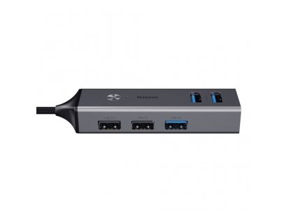 Cube adapter HUB adaptér z konektoru USB-C na 5x USB (3x USB 3.0, 2x USB 2.0) šedý (CAHUB-D0G)