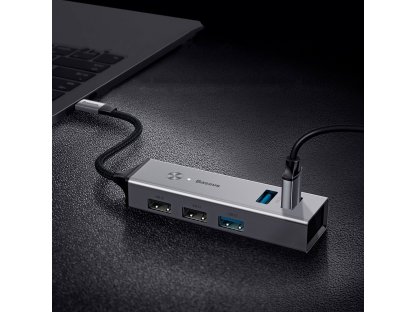 Cube adapter HUB adaptér z konektoru USB-C na 5x USB (3x USB 3.0, 2x USB 2.0) šedý (CAHUB-D0G)