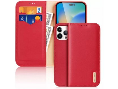 DUX DUCIS Hivo - Leather Wallet Case for Apple iPhone 15 Pro czerwone